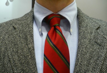 Red Repp Tie & Grey Sack Jacket