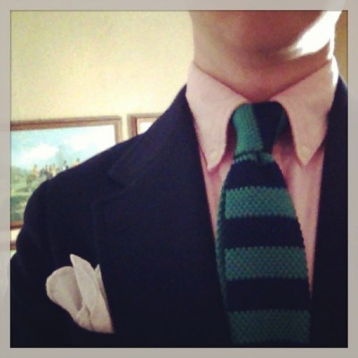 Pink OCBD with Blue & Green Knit Tie