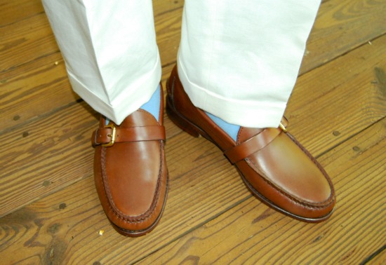 White Linens with Rancourt buckle loafers