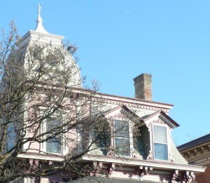 pink victorian house details