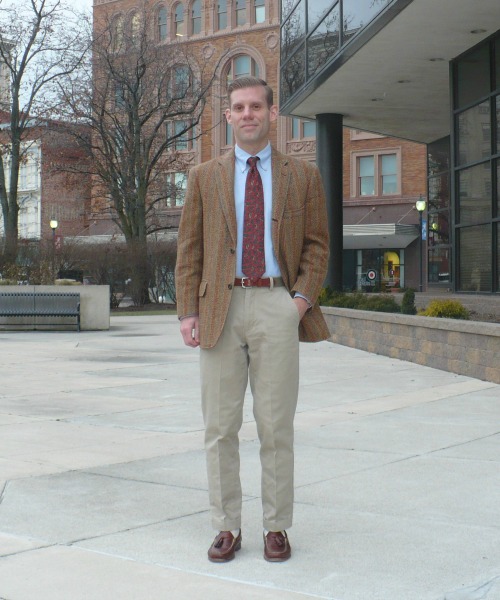 Brown Striped Tweed and tan chinos