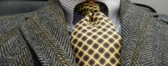 Yellow tie and Striped Grey Tweed