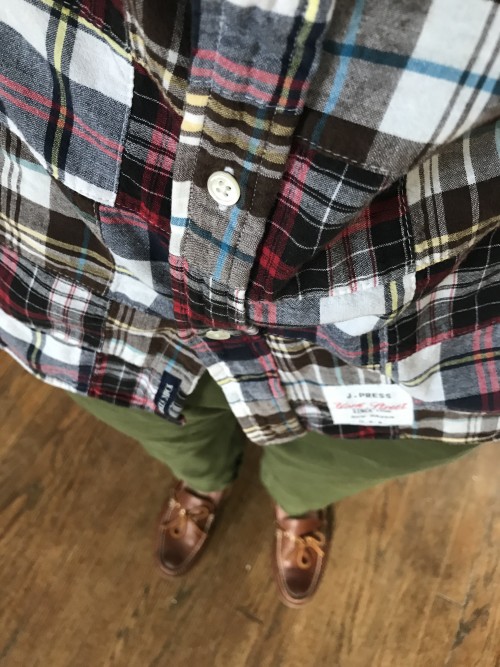 Olive Chinos and Patchwork Madras